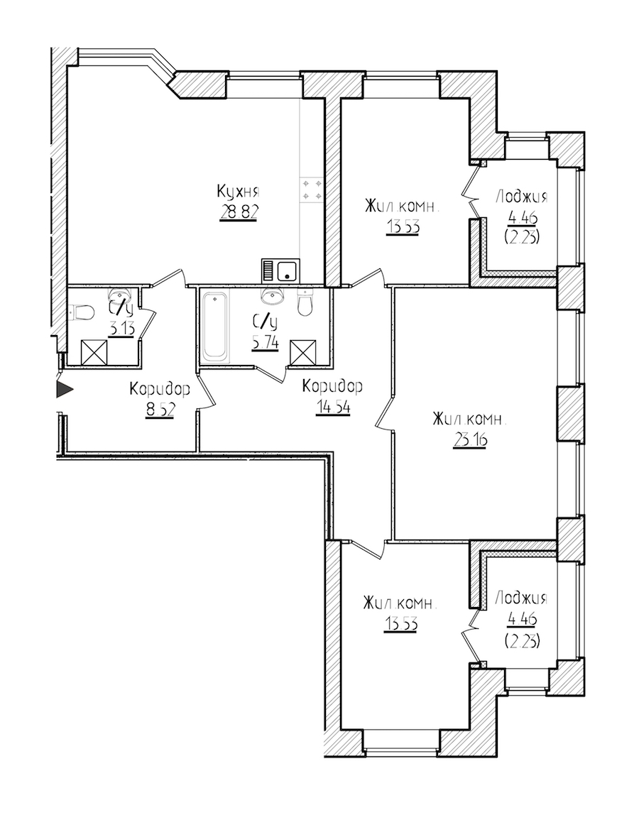 3-комнатная, 115 м² — ЖК ЖК Новое Купчино