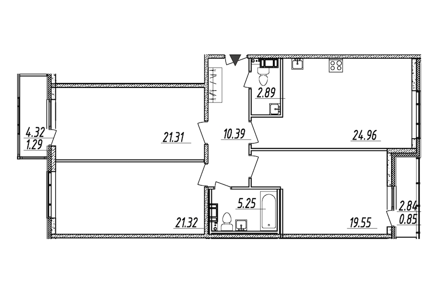 3-комнатная, 108 м² — ЖК ЖК Nobelius (Нобелиус)