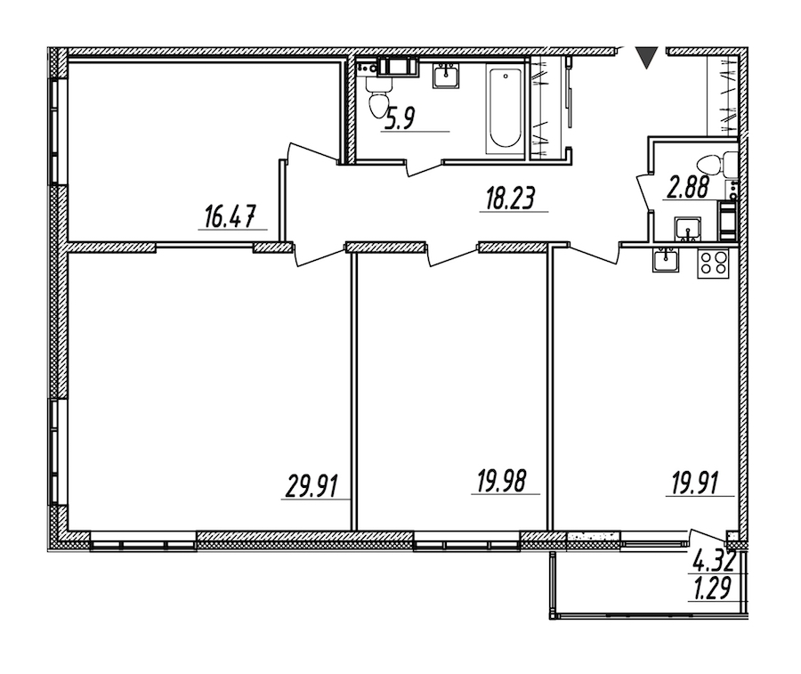 3-комнатная, 115 м² — ЖК ЖК Nobelius (Нобелиус)