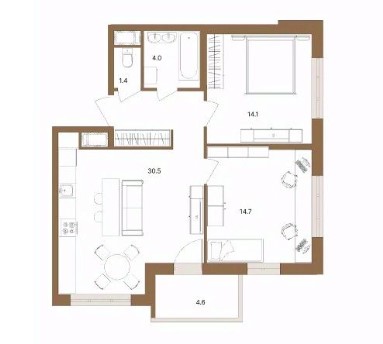2-комнатная, 67 м² — ЖК ЖК Магеллан