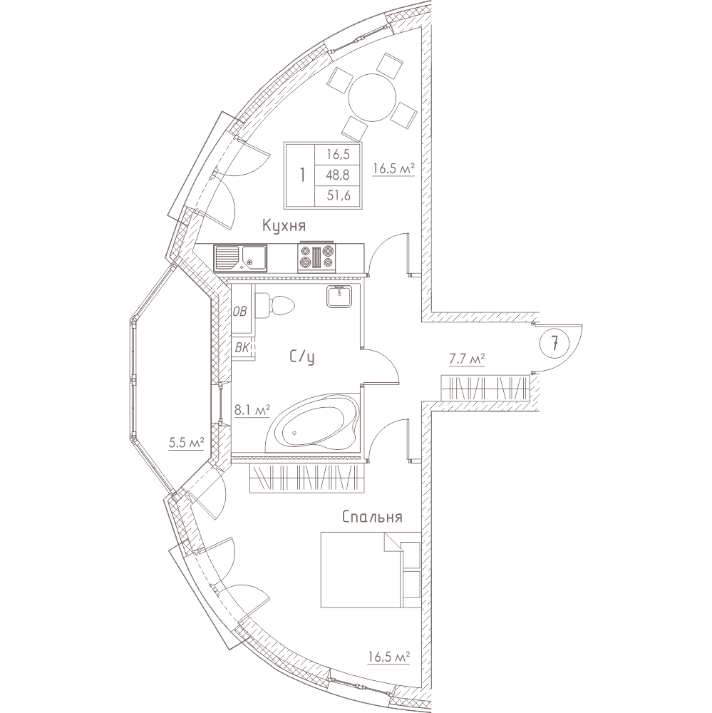 1-комнатная, 52 м² — ЖК ЖК Barcelona (Барселона)