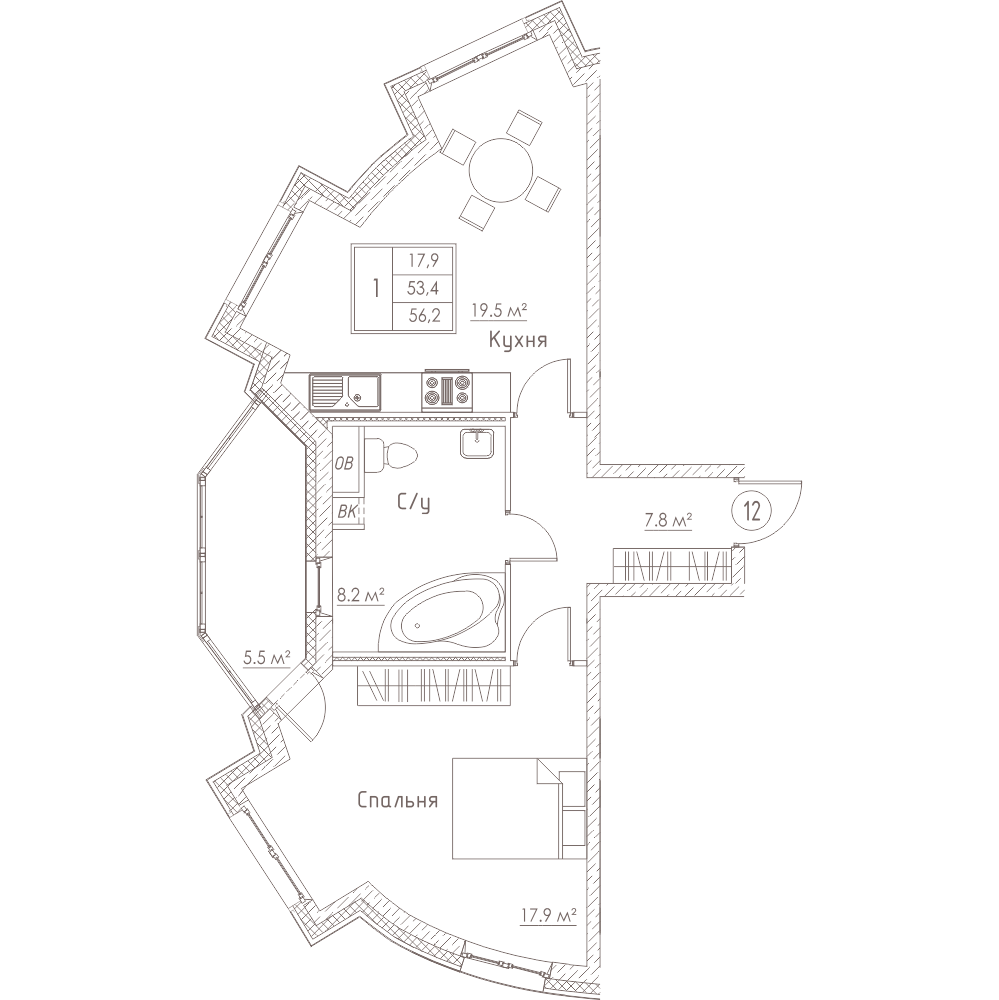 1-комнатная, 56 м² — ЖК ЖК Barcelona (Барселона)