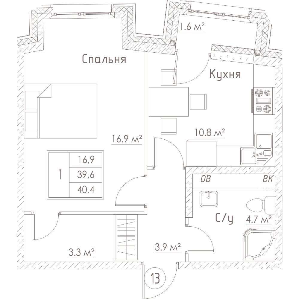 1-комнатная, 40 м² — ЖК ЖК Barcelona (Барселона)