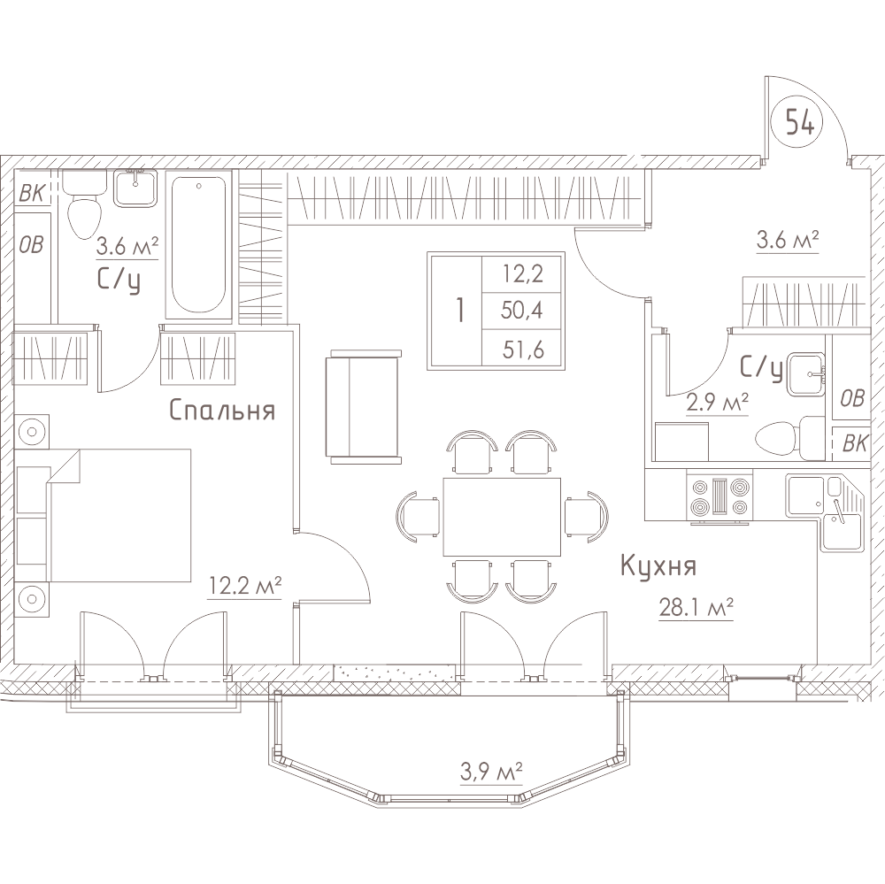 1-комнатная, 52 м² — ЖК ЖК Barcelona (Барселона)