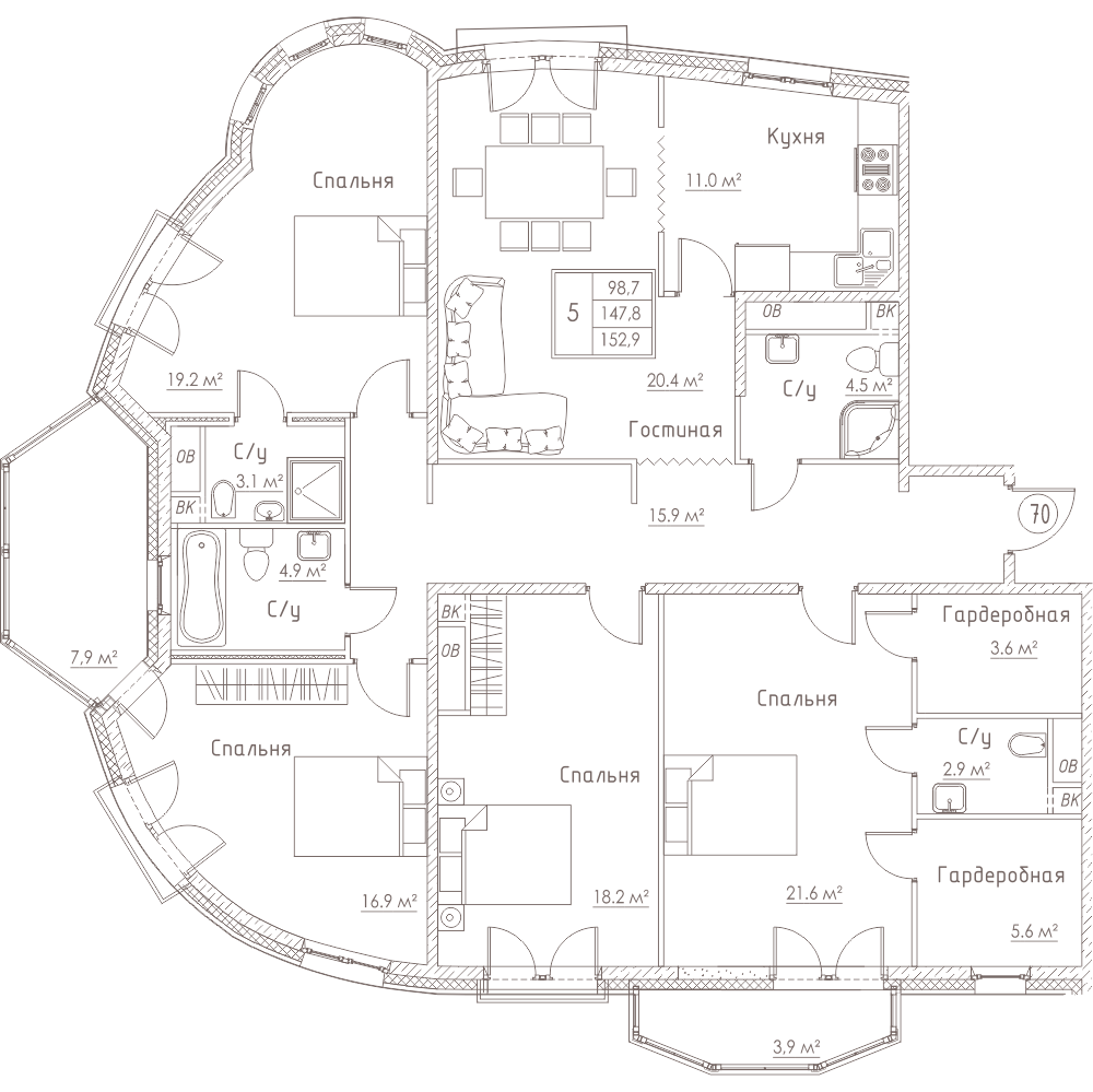 5-комнатная, 153 м² — ЖК ЖК Barcelona (Барселона)