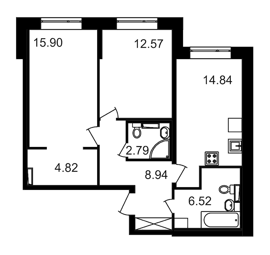 2-комнатная, 66 м² — ЖК ЖК Елизаровский