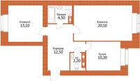 2-комнатная, 62 м² — ЖК ЖК Коллонтай, 2