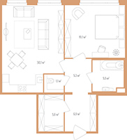 1-комнатная, 74 м² — ЖК Дом на улице Нижне-Каменская