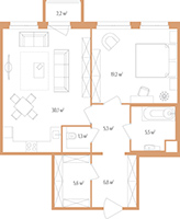 1-комнатная, 74 м² — ЖК Дом на улице Нижне-Каменская