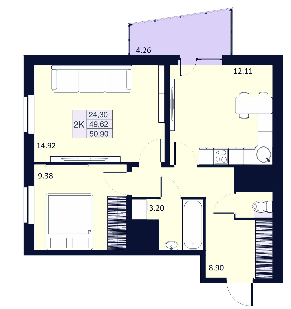 2-комнатная, 50 м² — ЖК ЖК Муринские высоты