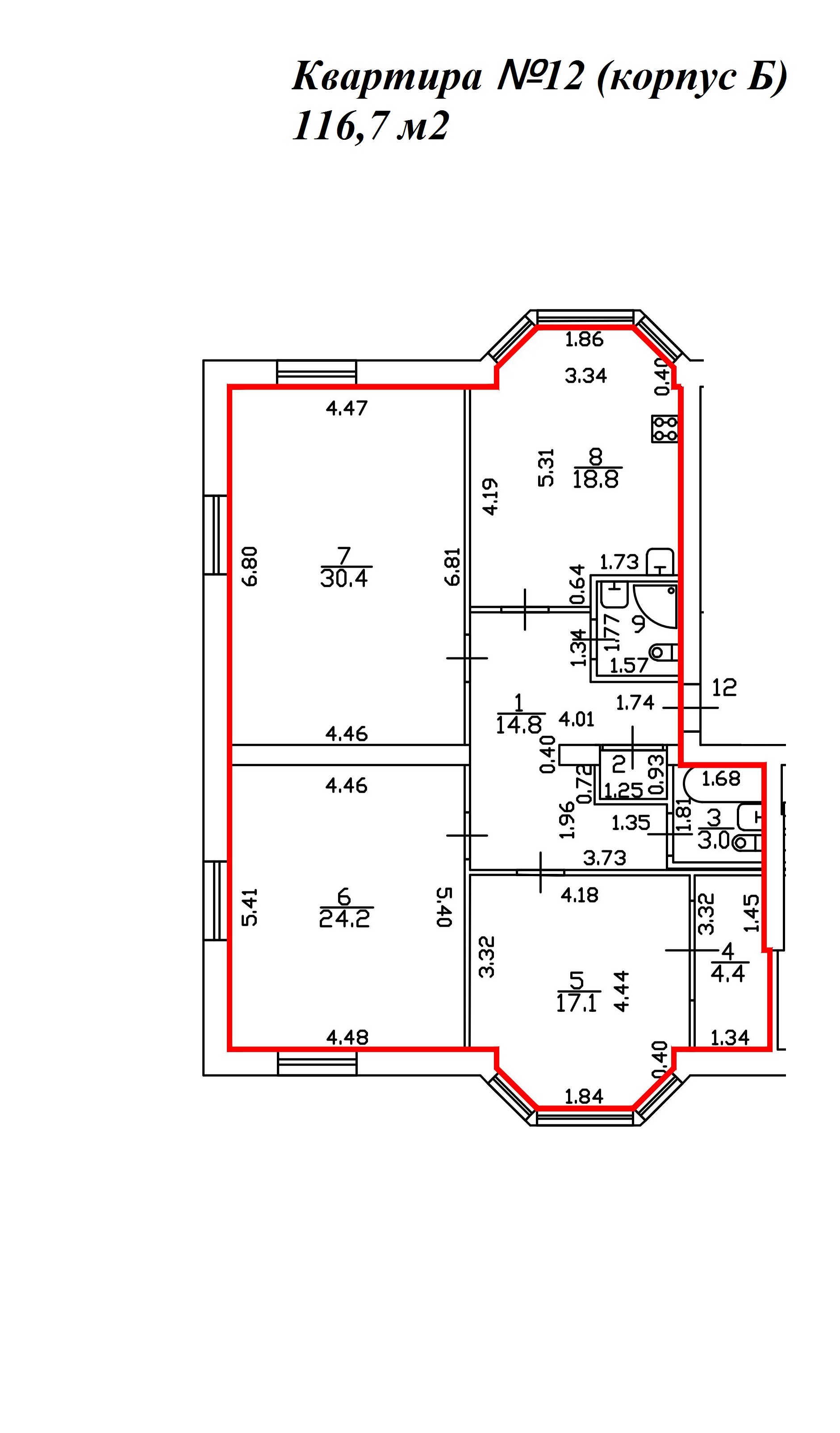1-комнатная, 58 м² — ЖК ЖК Миранда