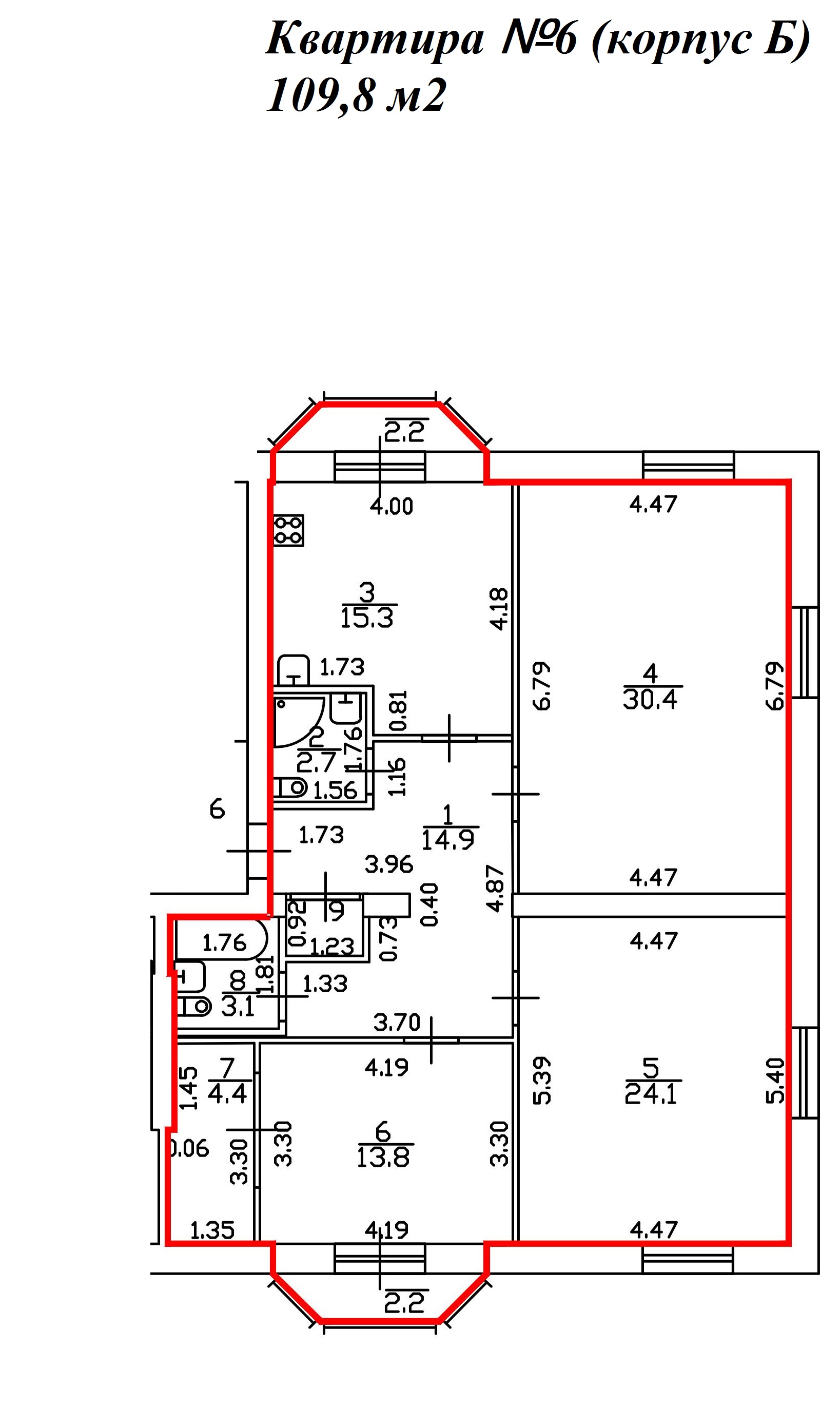 3-комнатная, 111 м² — ЖК ЖК Миранда