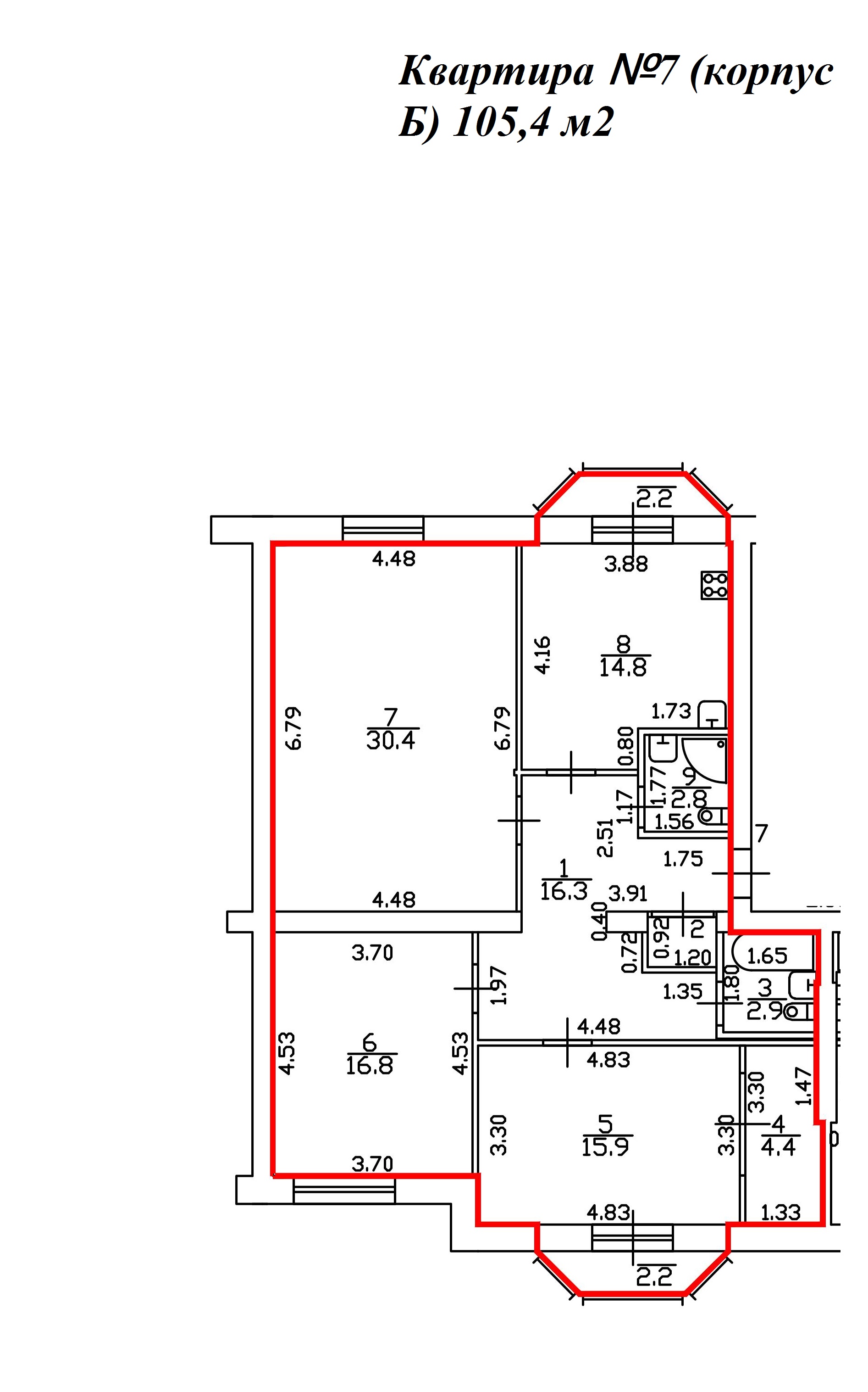 3-комнатная, 107 м² — ЖК ЖК Миранда