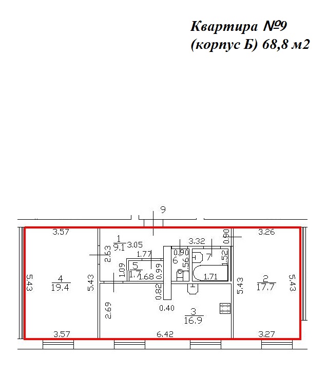 2-комнатная, 69 м² — ЖК ЖК Миранда