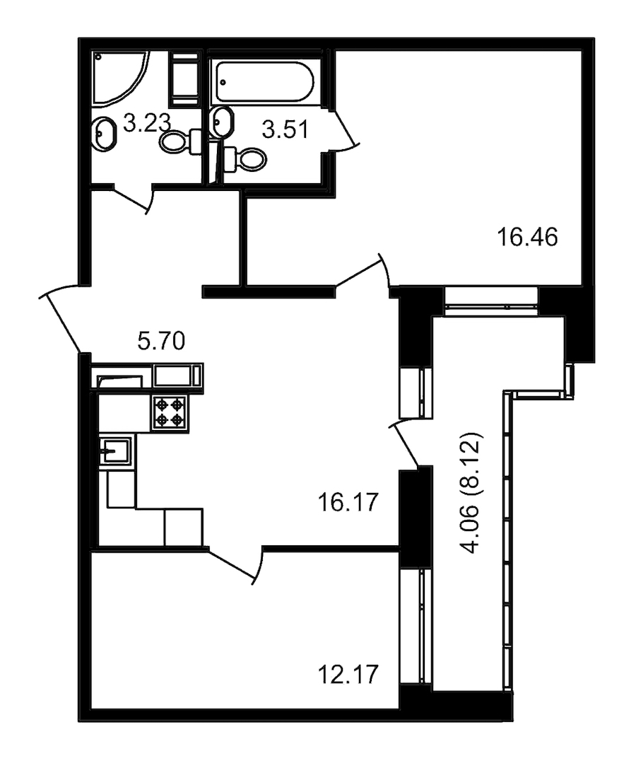 2-комнатная, 65 м² — ЖК ЖК Елизаровский