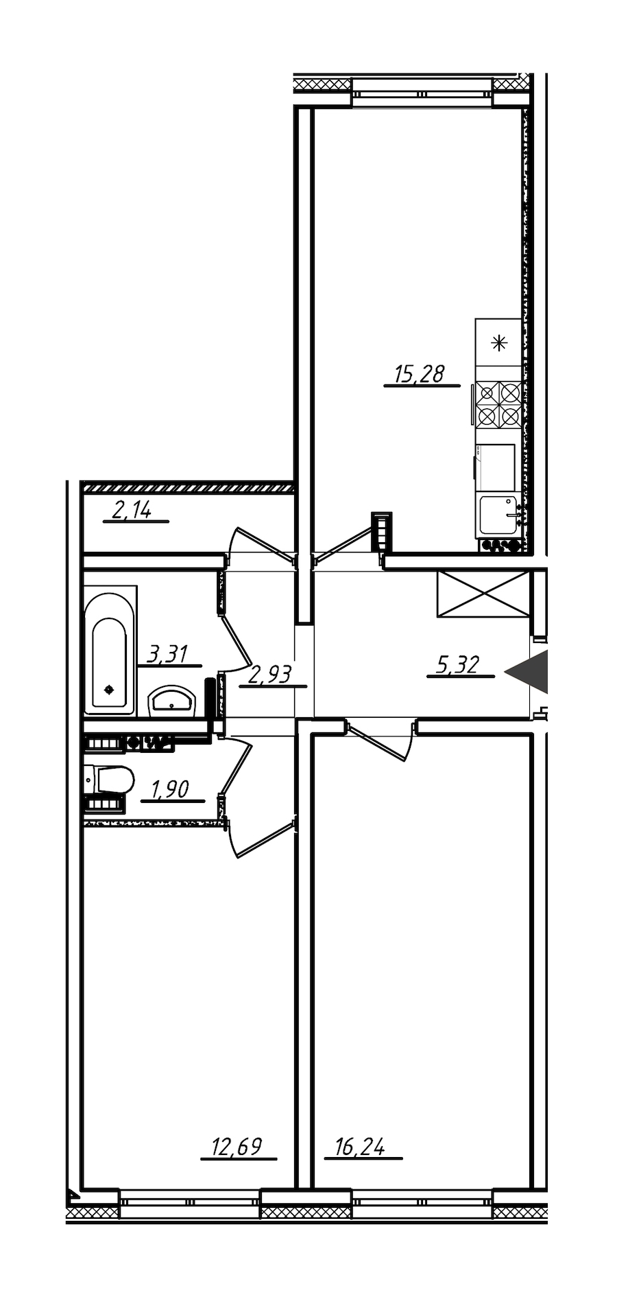 2-комнатная, 60 м² — ЖК ЖК Ручьи
