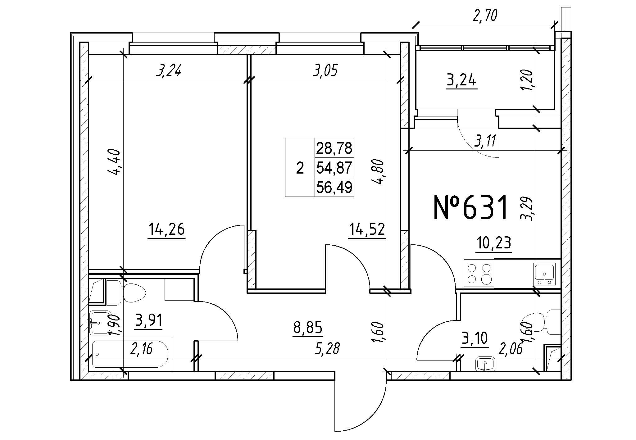 2-комнатная, 56 м² — ЖК Ап-квартал Московский (Up-квартал Московский)
