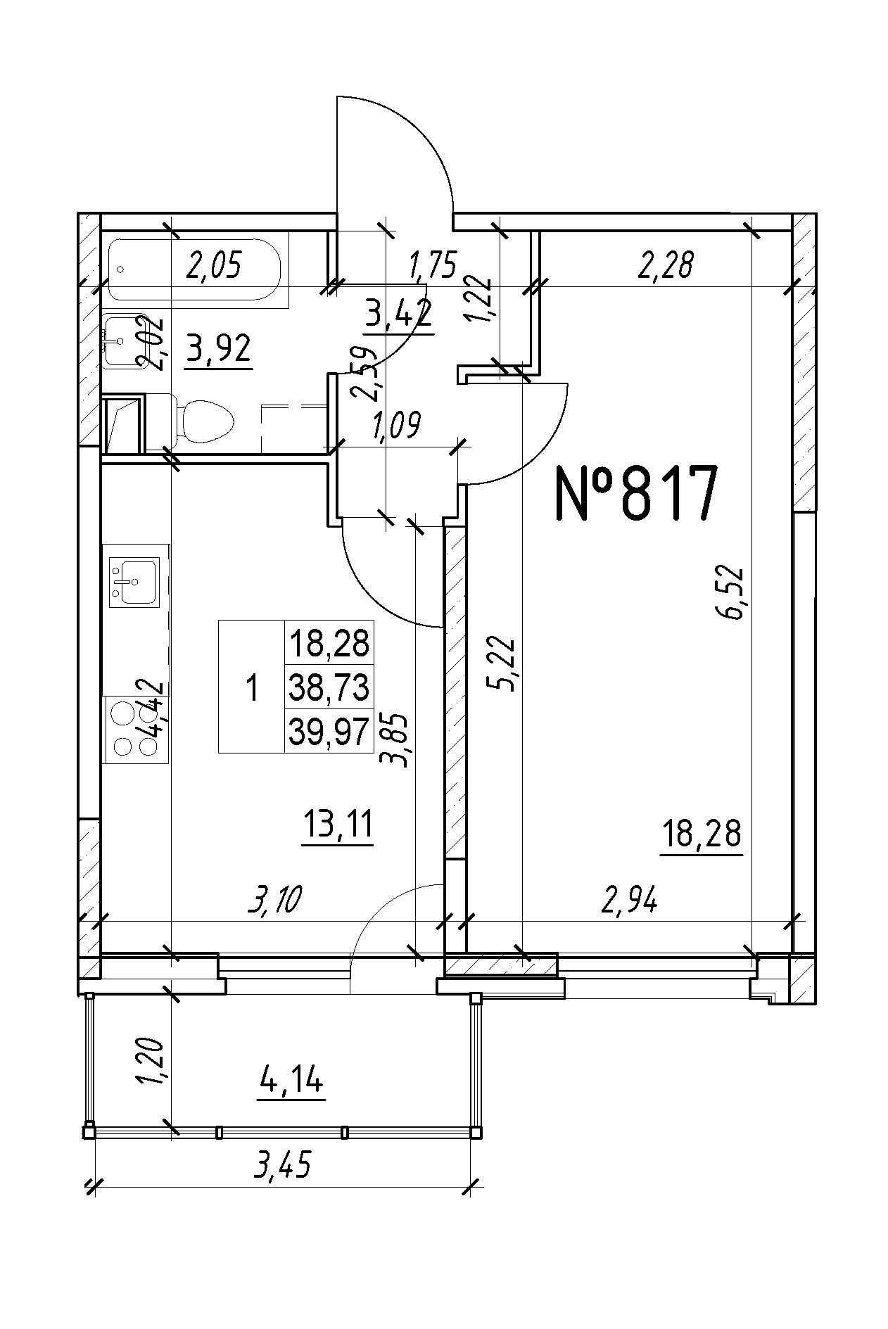 1-комнатная, 40 м² — ЖК Ап-квартал Московский (Up-квартал Московский)