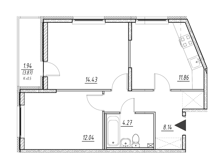 2-комнатная, 50 м² — ЖК ЖК ПаркЛэнд