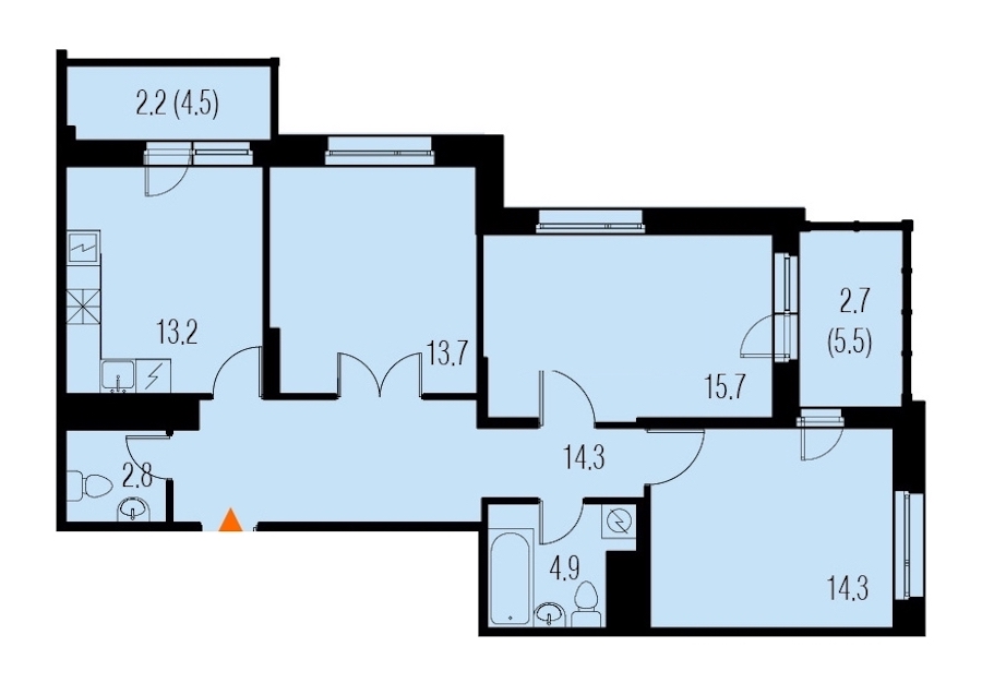 3-комнатная, 84 м² — ЖК ЖК Жемчужный Каскад