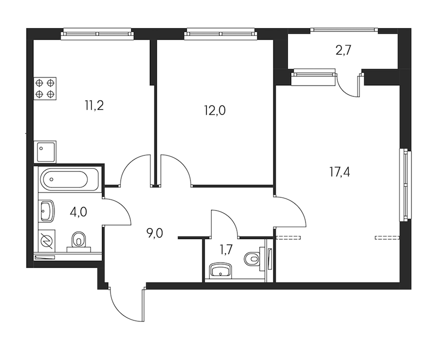 2-комнатная, 57 м² — ЖК ЖК Орловский парк