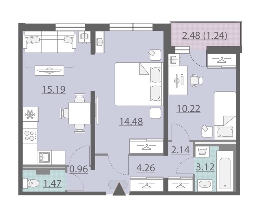 2-комнатная, 53 м² — ЖК ЖК Ручьи
