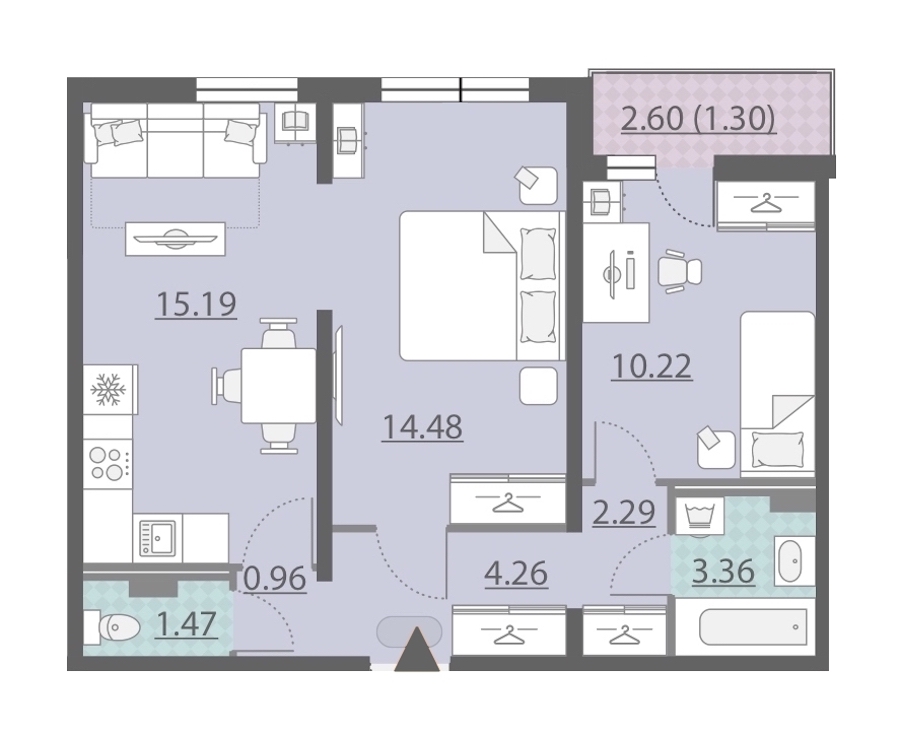 2-комнатная, 54 м² — ЖК ЖК Ручьи
