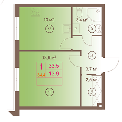 1-комнатная, 34 м² — ЖК ЖК Шоколад