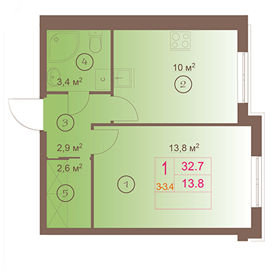1-комнатная, 33 м² — ЖК ЖК Шоколад