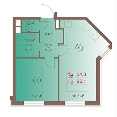 1-комнатная, 34 м² — ЖК ЖК Шоколад