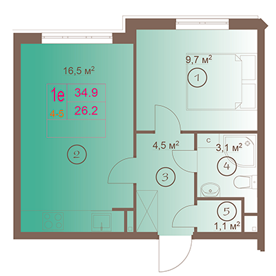 1-комнатная, 35 м² — ЖК ЖК Шоколад