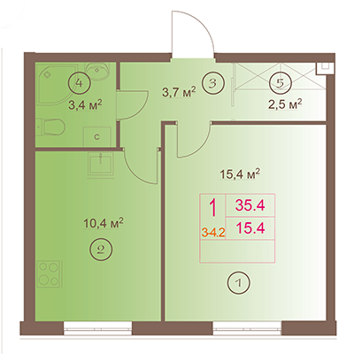 1-комнатная, 35 м² — ЖК ЖК Шоколад