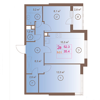 2-комнатная, 52 м² — ЖК ЖК Шоколад