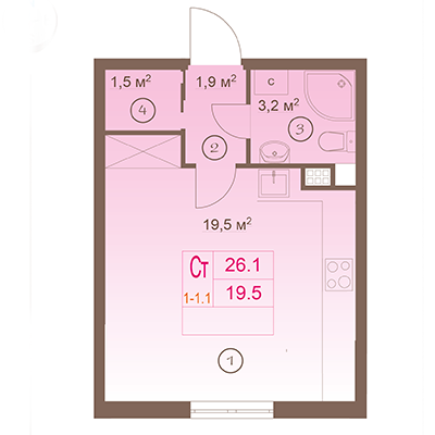 Студия, 26 м² — ЖК ЖК Шоколад