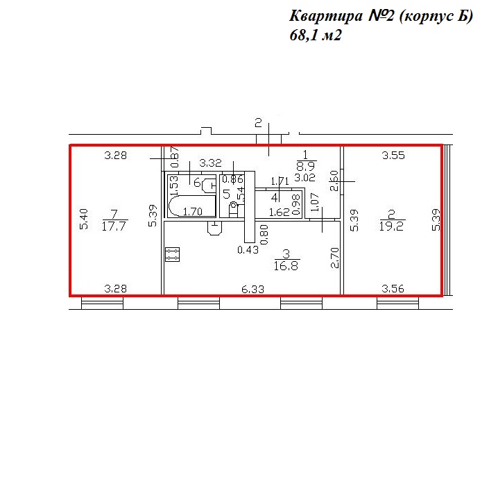 2-комнатная, 68 м² — ЖК ЖК Миранда