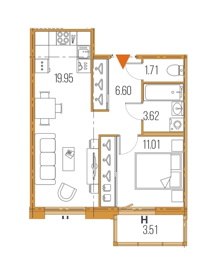 1-комнатная, 43 м² — ЖК ЖК Legenda Героев