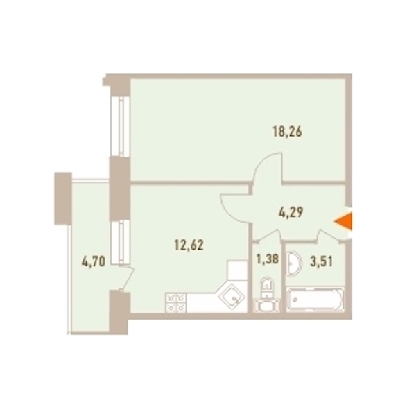 1-комнатная, 41 м² — ЖК ЖК Новый Лесснер