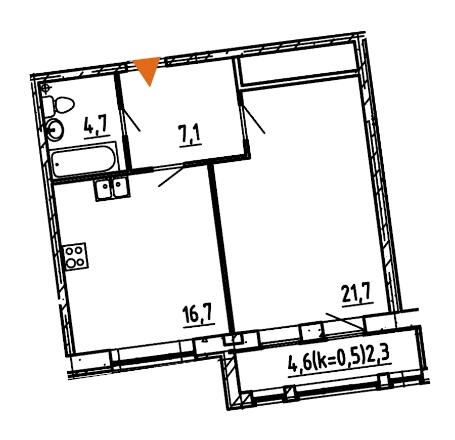 1-комнатная, 53 м² — ЖК ЖК Эталон на Неве