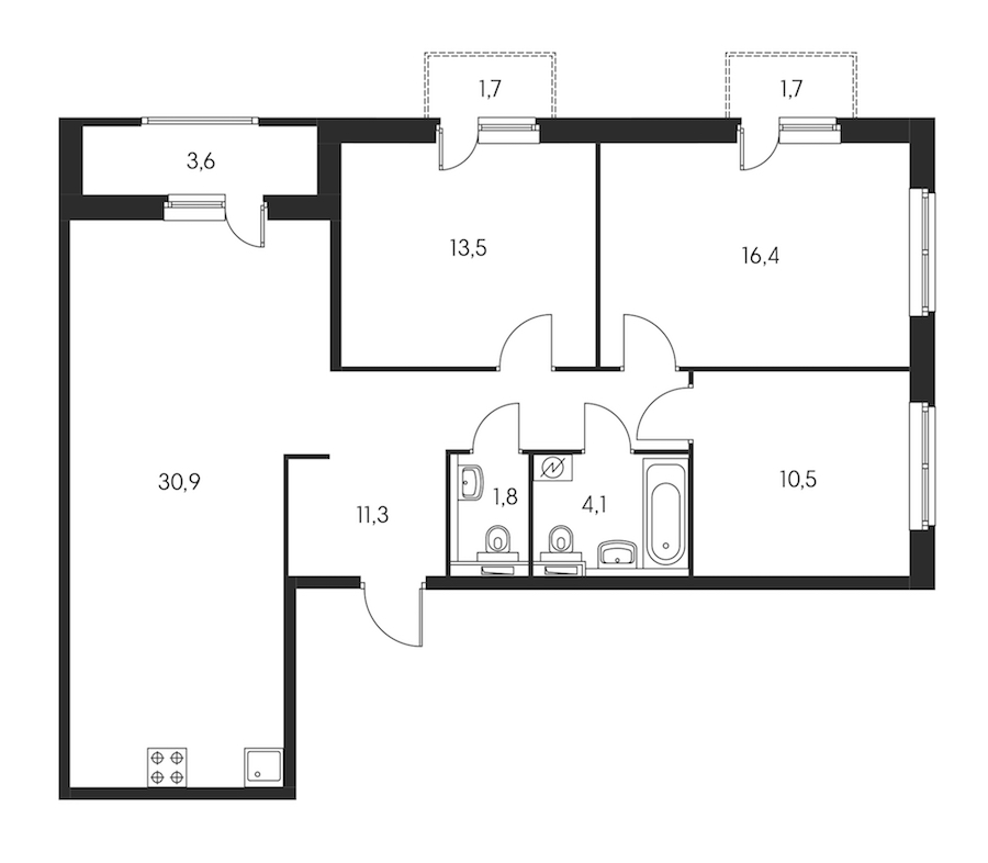 3-комнатная, 91 м² — ЖК ЖК Орловский парк