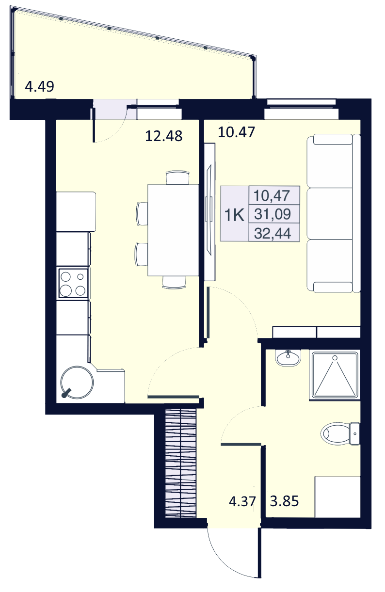 1-комнатная, 31 м² — ЖК ЖК Муринские высоты