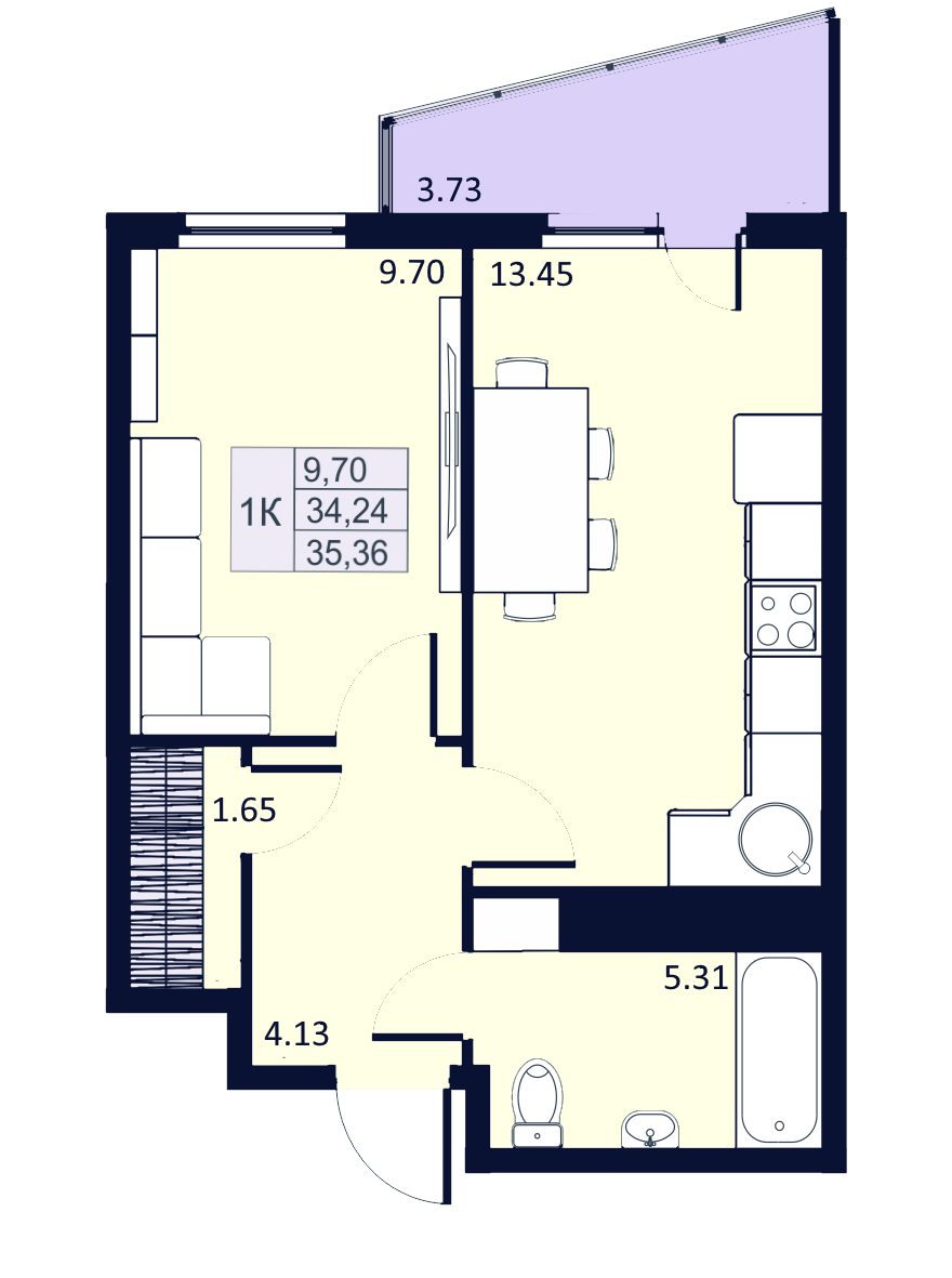 1-комнатная, 34 м² — ЖК ЖК Муринские высоты