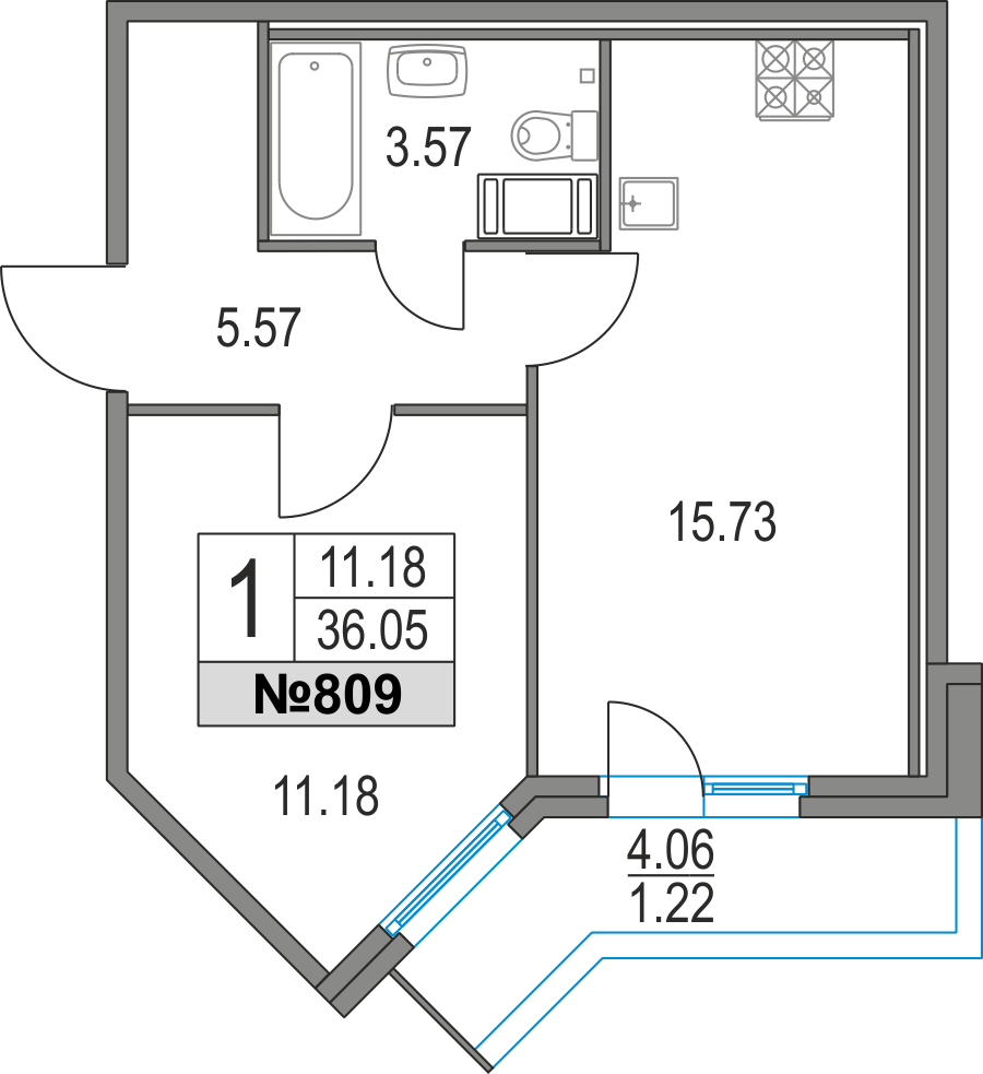 1-комнатная, 36 м² — ЖК ЖК Приморский квартал