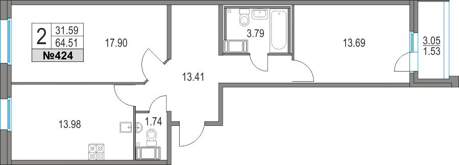 2-комнатная, 65 м² — ЖК ЖК Приморский квартал
