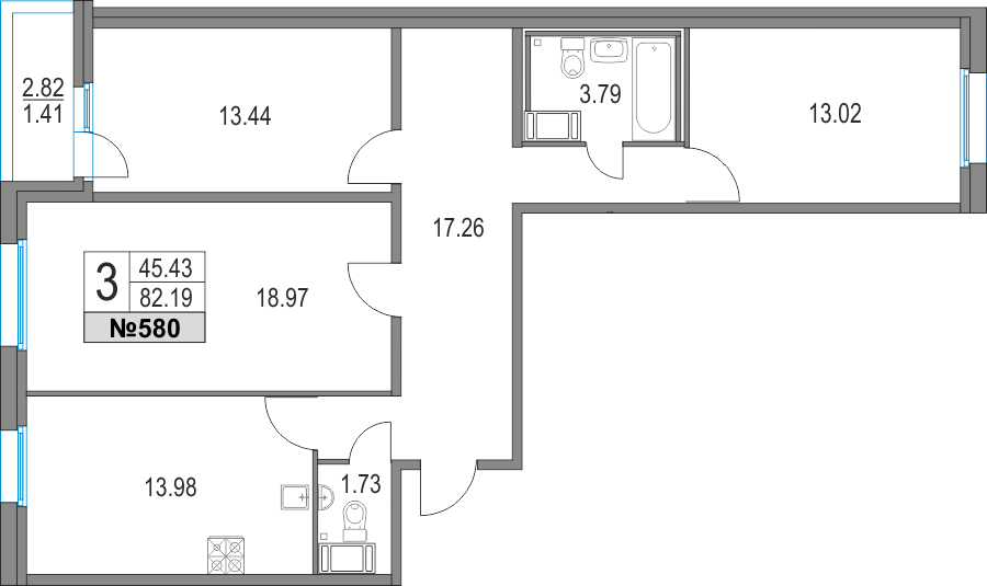 3-комнатная, 82 м² — ЖК ЖК Приморский квартал