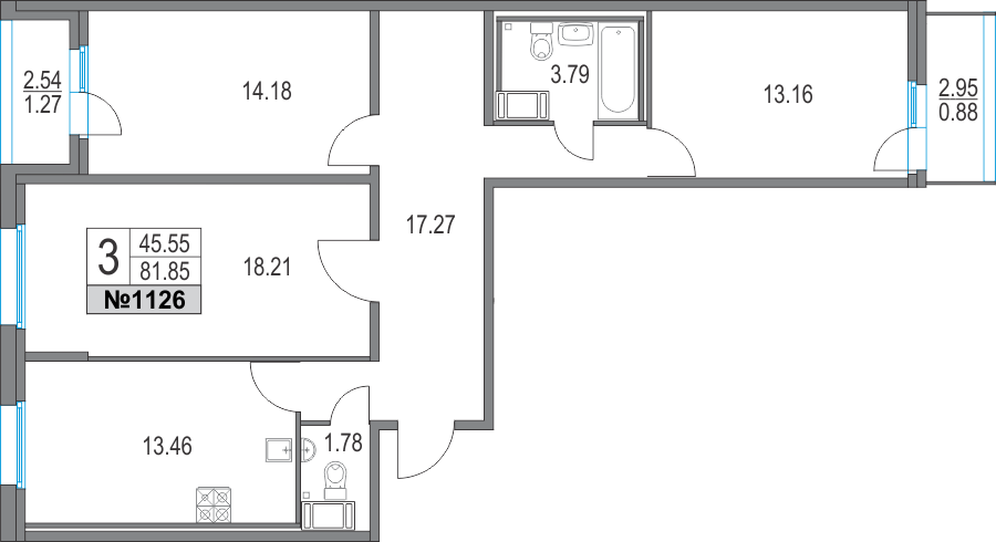 3-комнатная, 82 м² — ЖК ЖК Приморский квартал