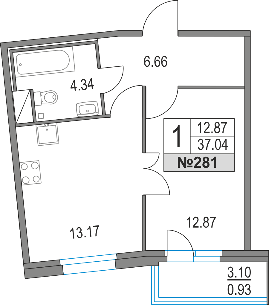 1-комнатная, 37 м² — ЖК ЖК Приморский квартал