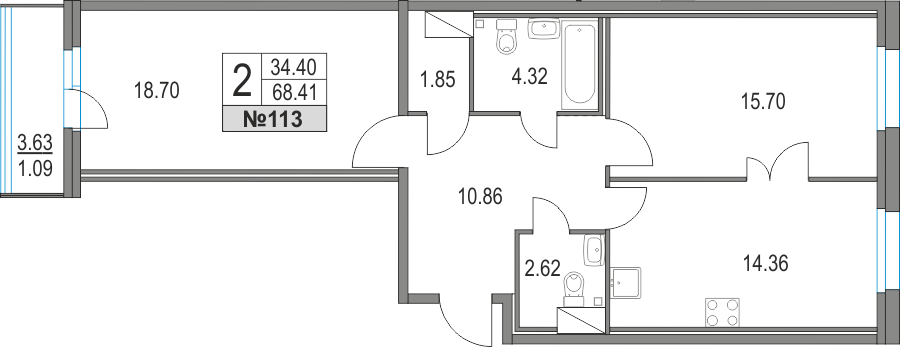 2-комнатная, 68 м² — ЖК ЖК Приморский квартал