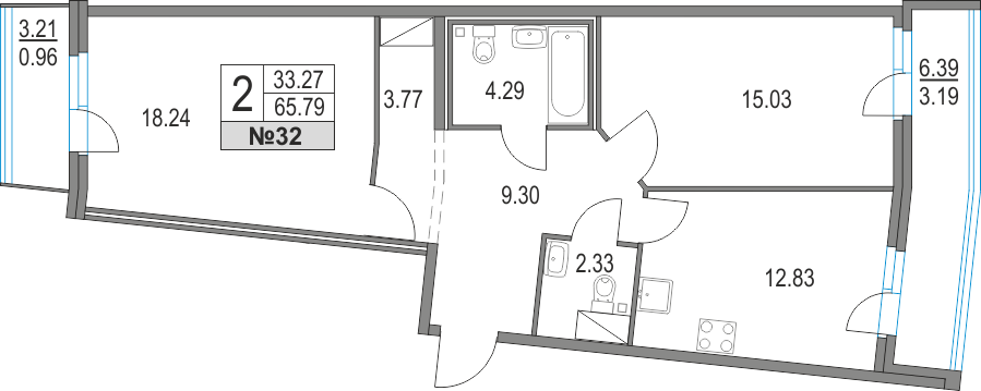 2-комнатная, 66 м² — ЖК ЖК Приморский квартал