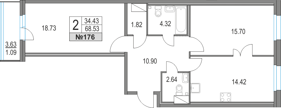 2-комнатная, 69 м² — ЖК ЖК Приморский квартал