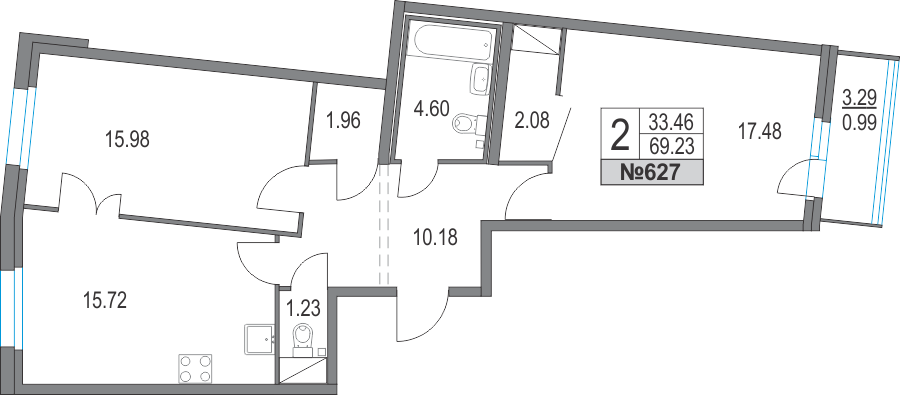 2-комнатная, 69 м² — ЖК ЖК Приморский квартал